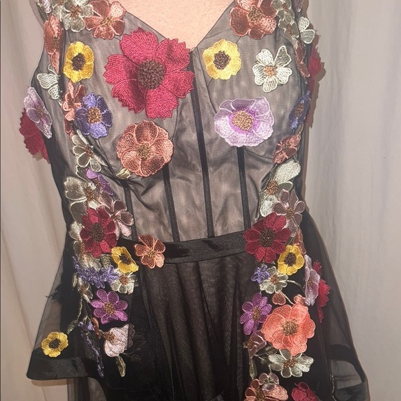 Bridal prom dress black garden tulle applique multi floral midi dress 18    AW - Picture 6 of 15